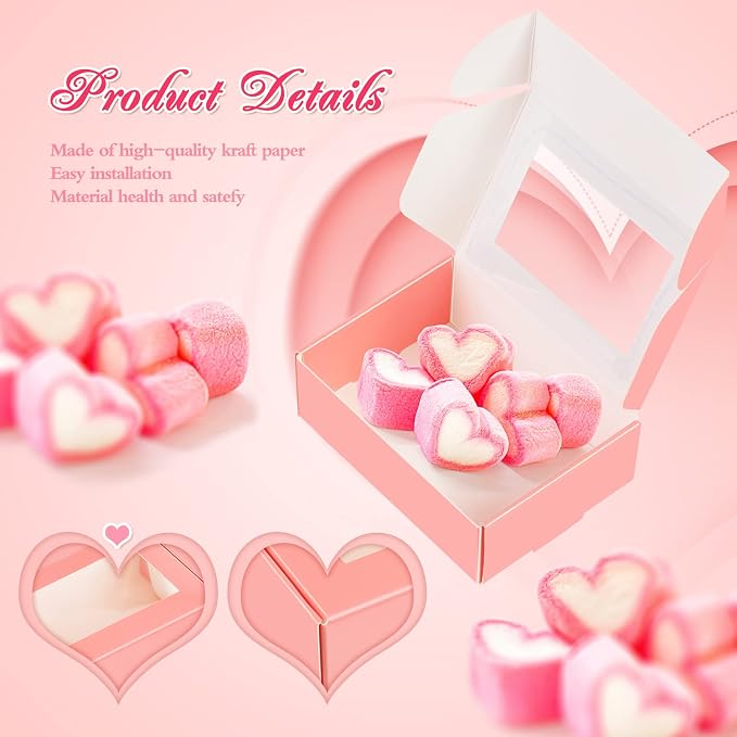 Zonon 30 Pcs Soap Boxes for Homemade Packaging, Mini Kraft Boxes with Window for Bakery Candy Soap Making Gift Packaging, 3.7x2.6x1.4 Inch (Pink)