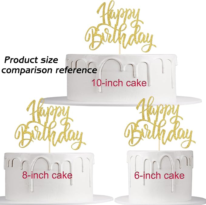Happy Birthday Cake Decorations, Gold Double-Sided Glitter Letters, Birthday Party Supplies, Cake Topper Decorations (Gold)