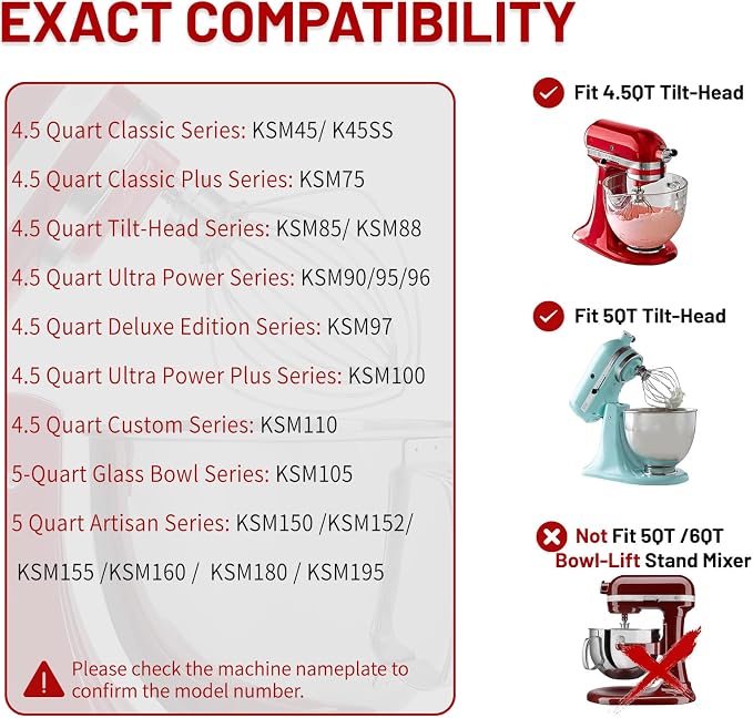 K45WW 6 Wire Whip Attachment for KitchenAid 4.5 5 Quart Tilt-Head Stand Mixer, Dishwasher Safe, Stainless Steel Whisk for Kitchen Aid Mixer Accessory Replacement Parts