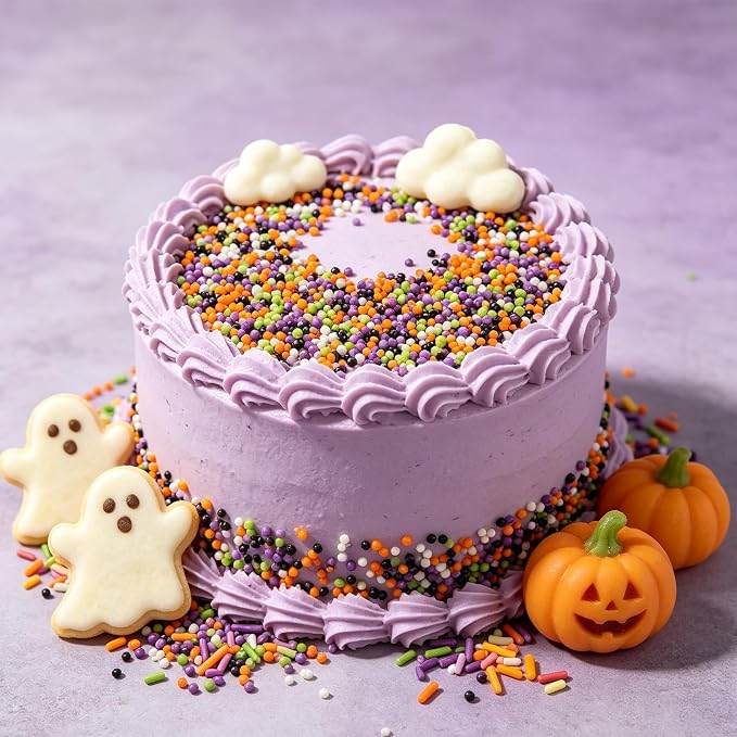 Homipooty Halloween Nonpareils Sprinkles for Cake Decorations 110g/3.88oz 2mm Mini Purple Black Orange Green Pearl Sprinkles Cupcake Topper and Cake Decorations Supplies