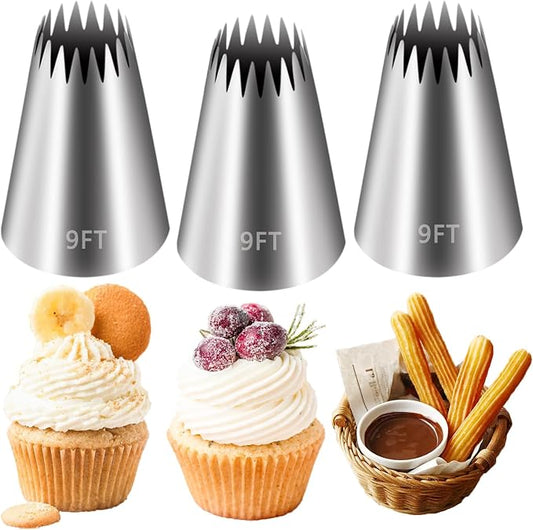 FANTEXY 9FT Large Piping Tips, 3 Pieces | Cake Decorating, Frosting Piping Kit, Churro Maker, For Cupcake Cookie