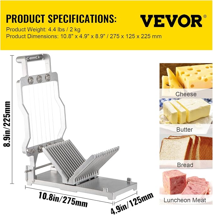 VEVOR Cheese Slicer,Butter Cutter with Wire 1 cm & 2 cm Cheeser Butter Cutting Blade Replaceable Cheese Slicer Wire, Cheese Cutter with 304 Stainless Steel Wire Kitchen Cooking Baking Tool