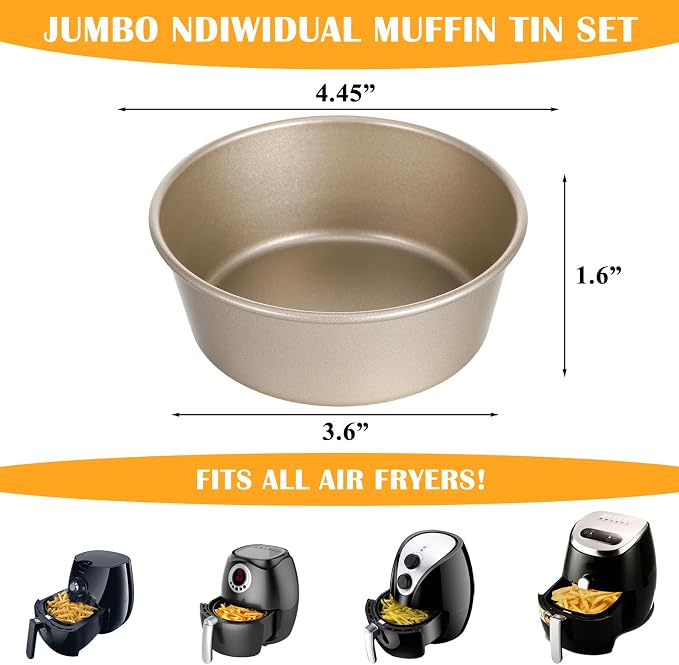 10 PCS Air Fryer Mini Pie Pan Tart Tins, Jumbo Muffin Cupcake Pans 4 Inch Air Fryer Hamburger Bun Mold, Non-Stick Air-Fryer Egg Baking Pan Individual Mini Cake Pans for Baking