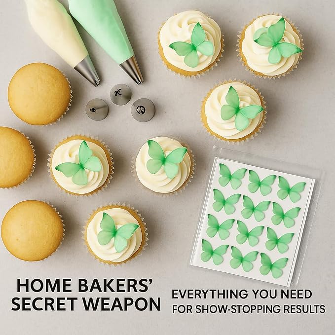 Confect Edible Wafer Paper Butterflies Set of 56 (1.77 x 1.18 Inch Per Butterflies) – Colorful Mint Green Butterfly Cake Decorations, Cupcake Toppers for Birthday, Wedding, Party – Edible Butterfly
