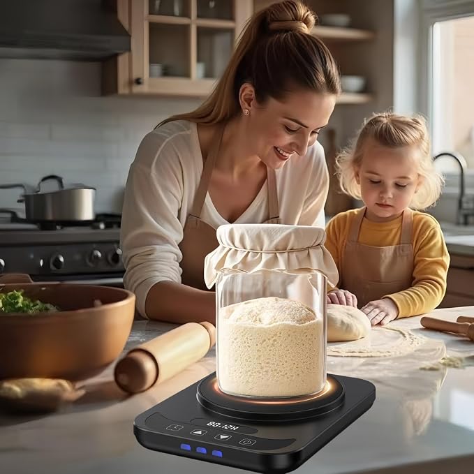 Sourdough Starter Warmer Mat, Precise 1°F Thermostat 70–100°F, 12H Timer Auto Shut-Off, Fermentation Heating Mat for Bread Proofing, Yogurt Making & Home Baking