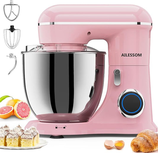 SAMSAIMO 3-IN-1 Electric Stand Mixer, 10-Speed With Pulse Button, Attachments include 6.5QT Bowl, Dough Hook, Beater, Whisk for Most Home Cooks, Sakura Pink