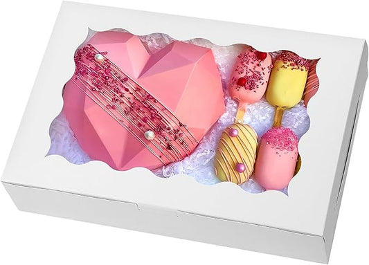 Moretoes 15pcs Cookie Boxes,12x8x2.5 Inches Bakery Boxes with Window, for Chocolate Covered Strawberries, Cakes, Pies, Muffins, Donuts and Pastries