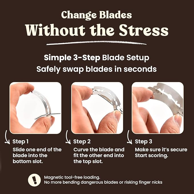 RICCLE Bread Lame Slashing Tool, Oakwood Ergonomic Handle Dough Scoring Knife with 15 Razor Blades and Storage Cover (Beige)