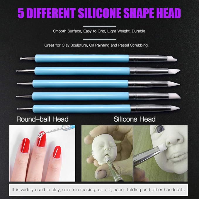 Swpeet 24Pcs Modeling Clay Sculpting Tools Kits, Painting Brush, Wooden Dotting Tools, Ball Stylus Tool, Plastic Ball Rod Stylus Modeling Tools, Clay Roller, Clay Scarper for Modeling Clay