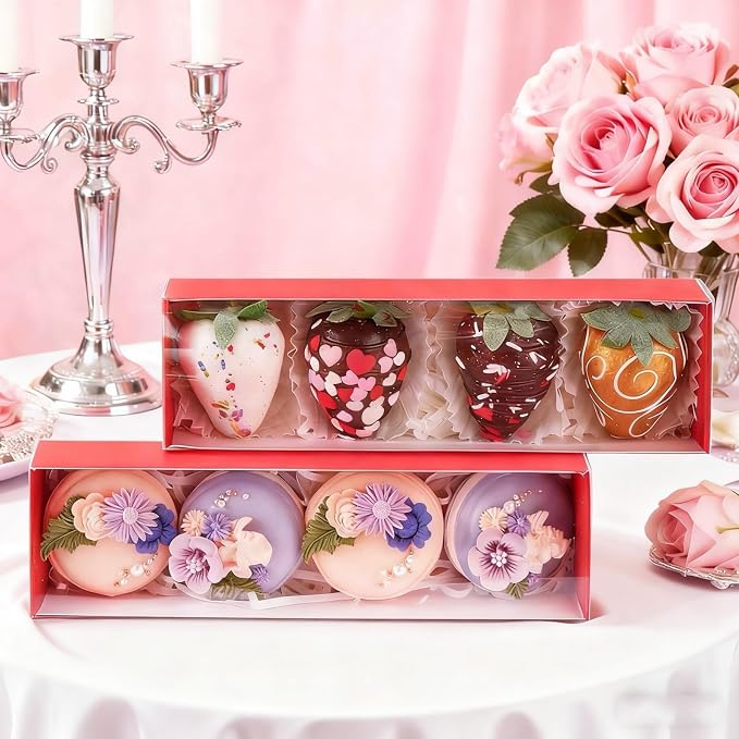 12Pcs 8x2.2x2 Inches Mcaron,Truffle,Chocolate Boxes Empty Bakery Boxes for Chocolate Covered Strawberry,Bonbon & Sweet Boxes Party Favors