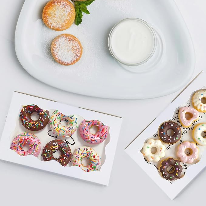 Cookie Boxes with Window White Bakery Boxes 7 x 4.3 x 1.5 Inch Takeout Treat Boxes for Cookies, Donuts, Pastry, Strawberries, Macarons(20PCS)
