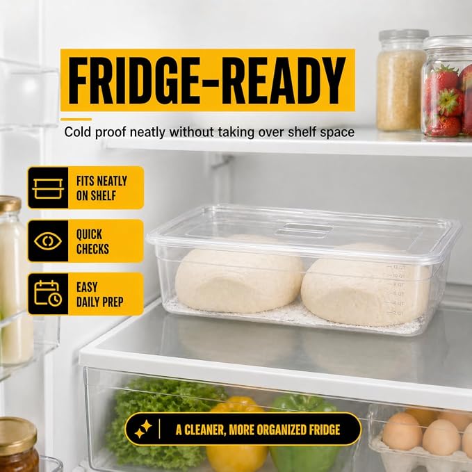 Dough Proofing Container, 1 Pack 12QT Dough Containers for 8-10 Dough Balls Large Capacity, Clear BPA-Free Dough Rising Box with Lid for Sourdough, Pizza Dough Container Stackable