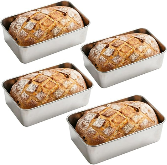 Kichwit Stainless Steel Loaf Pan for Bread, 4 Pack Metal Baking Pan, Dishwasher Safe (8.5" x 5.7" x 2.5")