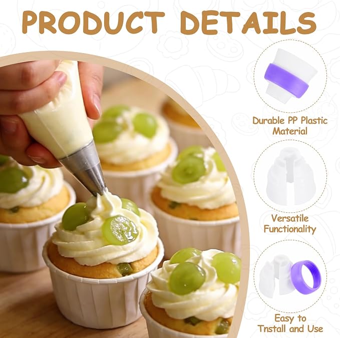 uxcell Piping Bag Couplers, 3Pcs Single Hole and 3Pcs Triple Hole Russian Nozzle Converters for Cake Decoration Tools for Baking, Cooking and Party Decorations, Purple