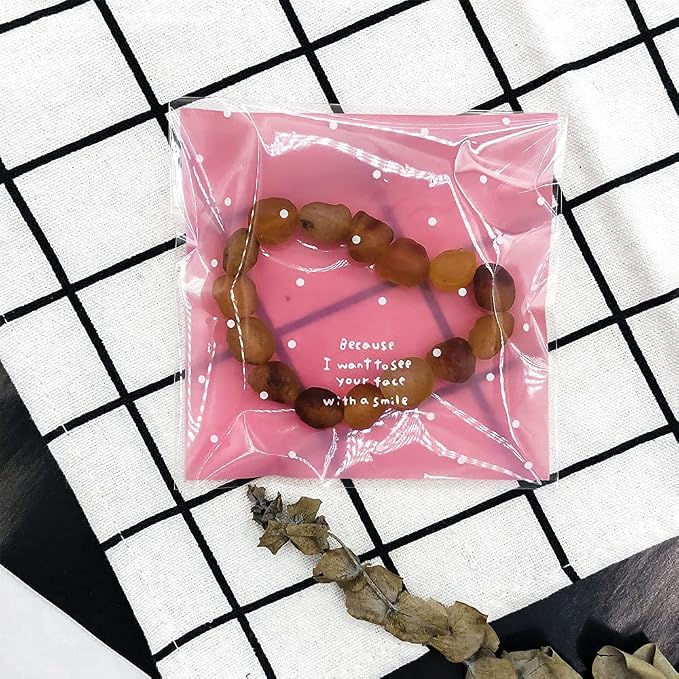 100pcs Pink Self-Adhesive Treat Bags – Small Cellophane Cookie Bags for Candy, Bakery, Party & Wedding Favors (3.94” x 3.94”)
