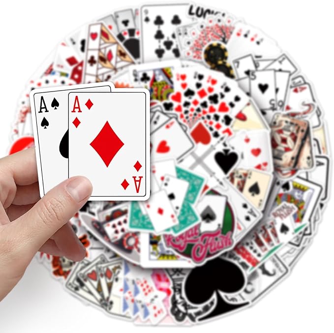 Casino Stickers, 50Pcs Poker Playing Card Dice Gambling Decals Lucky Heart Diamond Club Stickers for Bottle Skateboard Car Luggage Guitar Las Vegas Casino Theme Party Decor Stickers