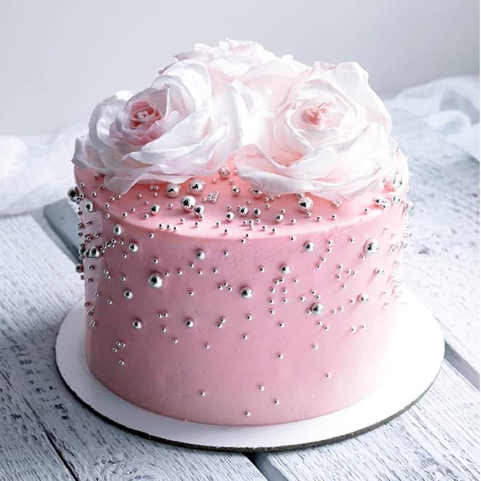 Silver Sprinkles for Cake Decorating, 130g/4.6oz Edible Silver Pearl Sprinkles, Candy Baking Decorations, Ice Cream Toppings and Cookie Decorating, Wedding Party Valentines Supplies