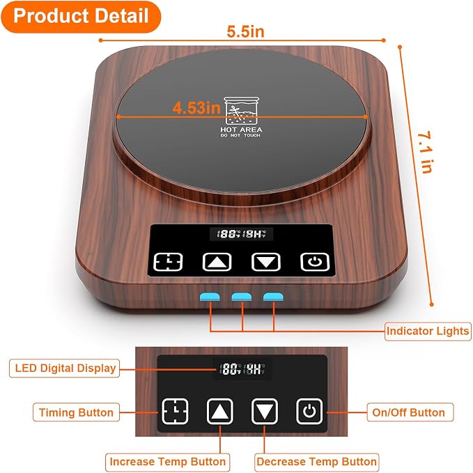 Sourdough Starter Warmer with Glass Dome, Warming Heating Pad Mat for Sour Dough Starter, Sourdough Heater Proofing Tool for Jars 24oz 34oz 40oz (Wood Grain)