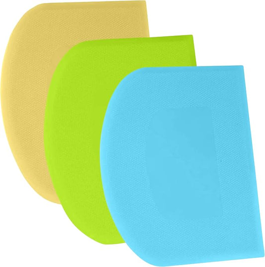 SURDOCA Dough Scraper Bench Scraper - 3P 11.8x7.3" Plastic Flexible Bowl Scraper, Sharp Edge & Angles Cake Scraper. Non-Slip Bakeware Decorating Tools Sculpting & Modeling Tools - Blue+Yellow+Green