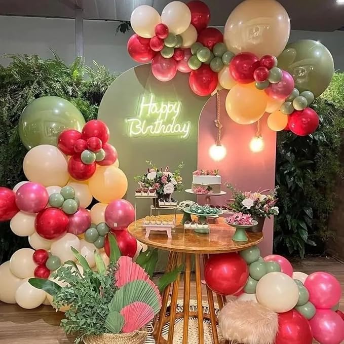 Balloons Arch Kit, 146Pcs Matte Rose Red Tender Pink Macaron Green Yellow Latex Balloon Different Sizes 18 12 10 5 Inch for Birthday Baby Bridal Shower Wedding Party Backdrop Decorations