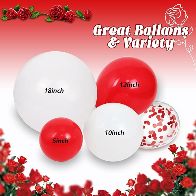 114pcs Red and White Balloons, Red and White Balloon Arch Kit for Wedding Engagement Christmas Valentine's Day Birthday Party Decorations
