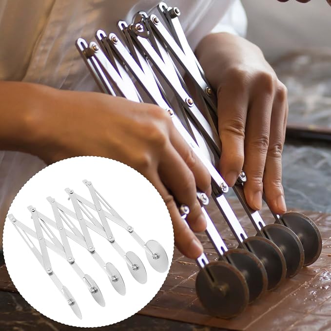 QWORK 5-Wheel Adjustable Pastry/Dough Divider, Stainless Steel Pizza Divider, Expandable Multi-Round Baking Roller for Cookie, Dough, Cake, Pastry