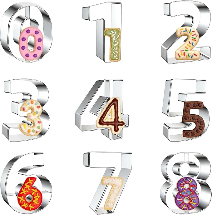9 PCS Number Cookie Cutter Set, Stainless Steel 0-8 Shaped Cookie Cutter Number Biscuit Cutters Molds Baking Molds for DIY Crafts Birthday Graduation Xmas New Year Party Homemade Treats Baking