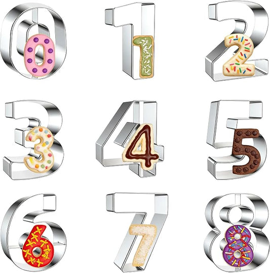 9 PCS Number Cookie Cutter Set, Stainless Steel 0-8 Shaped Cookie Cutter Number Biscuit Cutters Molds Baking Molds for DIY Crafts Birthday Graduation Xmas New Year Party Homemade Treats Baking