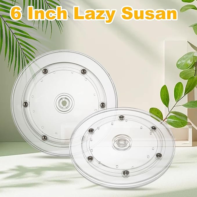 6 Pcs Small Lazy Susan 6 Inch, Clear Acrylic Turntable with Steel Ball Bearings, Round Rotating Plate Lazy Susan for Cake Decorating, Table, Spice Rack, Kitchen Corner Cabinets