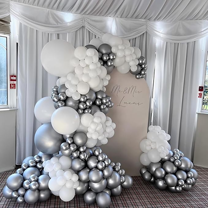 Voircoloria 90pack Metallic Silver Balloons Different Size 18/12/10/5 Inch Chrome Silver Balloon Garland Arch Kit for Graduation, Wedding, Birthday, New Year, Baby Shower Decorations