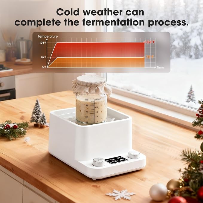 Sourdough Starter Warmer | Water Bath Precise 1°F Thermostat (70-104°F) Sourdough Warmer| For jars under 50 oz | 1-198H Memory Timer | 360° Uniform Warmer |Fermenter's Dream for Home Baking (White)