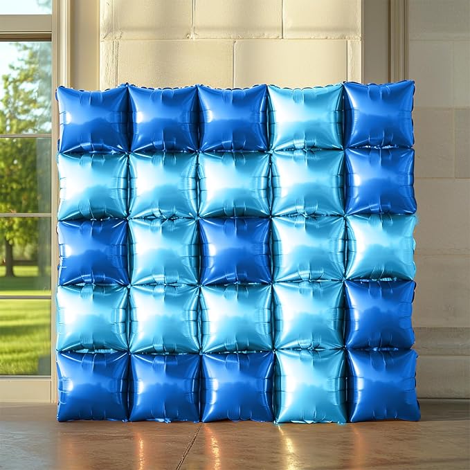 NISOCY 25PCS Deep Blue Square Foil Balloons Wall Backdrop Double Sided Pearl Blue Balloons Arch Kit for Birthday Graduation Baby Shower Wedding Memorial Day Party Decorations