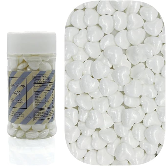 Dynastang White Heart Sprinkles Edible Heart Cake Decorating Heart Cake Decorations Cupcake Toppers Cookie Decorating Perfect for Cakes, Cupcakes, Desserts Toppings 3OZ
