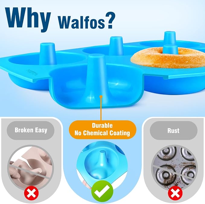Walfos Silicone Donut Mold - Silicone Doughnut Pan Set, Non-Stick, Just Pop Out! Heat Resistant, BPA FREE and Dishwasher Safe, for Donut Cake Biscuit Bagels (4PK)