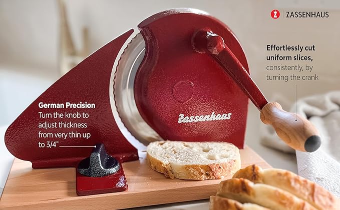 Zassenhaus Original Classic Adjustable Bread Slicer for Uniform Slices - Bread Slicer for Homemade Bread - 18/8 Stainless Steel Blade Sourdough Cutter - Black, 11.75" x 8"