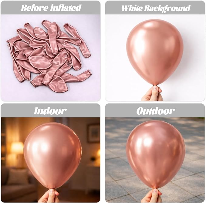 Voircoloria 130pcs Metallic Rose Gold Balloons Different Sizes 18" 12" 10" 5" Chrome Rose Gold Balloon Garland Arch Kit for Graduation Birthday Baby Shower Wedding Anniversary Party Decorations
