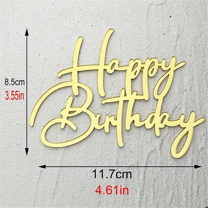 10pcs Side Happy Birthday Cake Topper Gold Acrylic Birthday Cupcake Topper for Kids Birthday Party Cake Decorations (I)