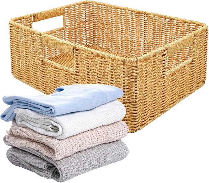Rattan Basket, Waterproof And Sturdy Built, 38x26x13cm, Weaving Laundry Organizer, Rattan Storage Basket, Portable And Lightweight, For Laundry Rooms, Bathrooms, Bedrooms, Or Kitchens Use