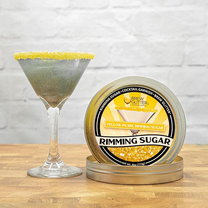 Brew Glitter - Yellow Pearl Rimming Sugar (1LB, 1x Resealable Bag) Cocktail Garnish for Mixed Drinks & Refreshments