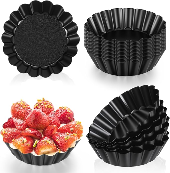 24 Pcs Mini Pie Tart Pans 3"with Removable Bottom Round Nonstick Quiche Pan | Bakeware Egg Tart Molds Fluted Side Small Quiche Pans Steel Mini Pie Tins for Pies Mousse Cheese Cake Dessert