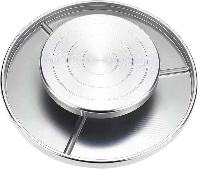 QWORK Sculpting Wheel, 8 Inch Double-Sided Aluminum Alloy Turntable with Smooth Rotation, Versatile Use for Clay Modeling, Cake Decorating, and Art Display