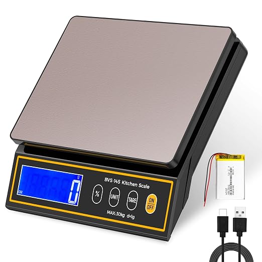 Bonvoisin Baking Scale with Percentage Weighing Function 66lb/ 30kg Large Digital Kitchen Scale for Candle, Soap and Sourdough Bread Making Rechargeable Food Cooking Scale