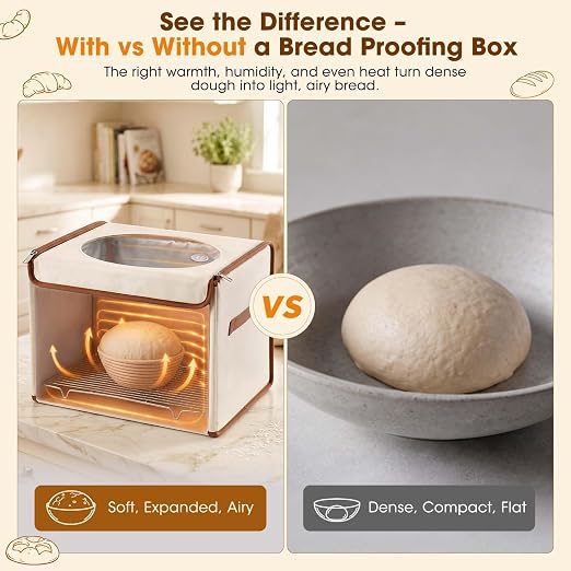 Bread Proofing Box, Folding Bread Proofing Box for Sourdough | 3-Side Heating, Built-in Hygrometer, 70-122°F & 1-24H Timer, Folds Flat for Storage, Stainless Steel Rack Included