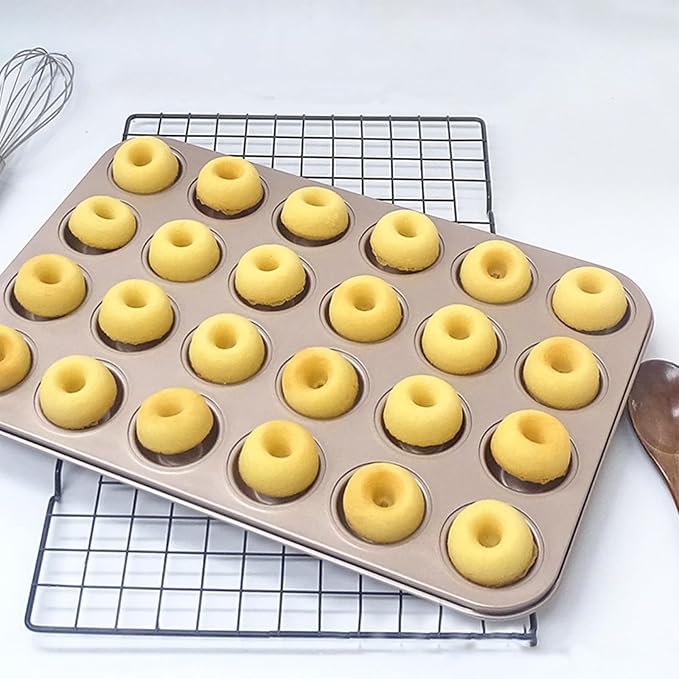 ABuff 2 Pack Mini Donut Pan for Baking Nonstick 24-Cavity Carbon Steel Donut Baking Pan for Homemade Donuts, Versatile Mini Cake Pans Small Mold Donuts Trays, Doughnut Pan for Bakings Enthusiasts