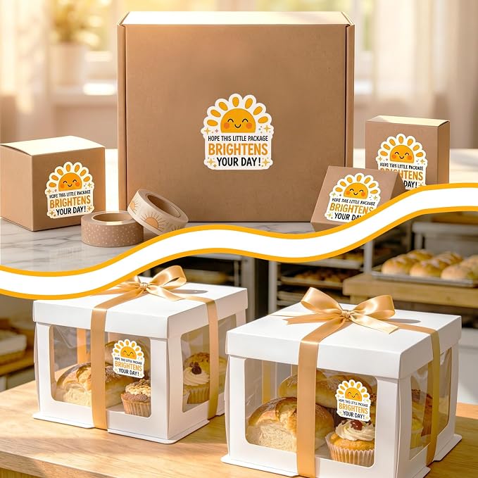 120 Pack Thank You Stickers for Small Business, Cute Packaging Stickers “Hope This Package Brightens Your Day”, Mailing Labels for Envelopes, Bakery Boxes, Gift Wrap, 1.6 Inch