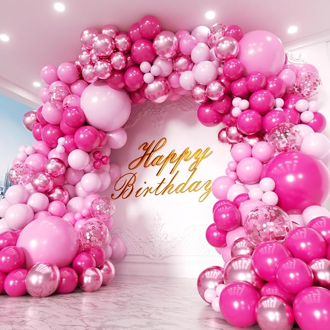 Pink Balloons Garland Arch Kit 170pcs, Hot Pink Metallic Pink Shades of Pink Valentine's Day Balloons for Birthday Wedding Princess Theme Engagements Baby Shower Party Decorations