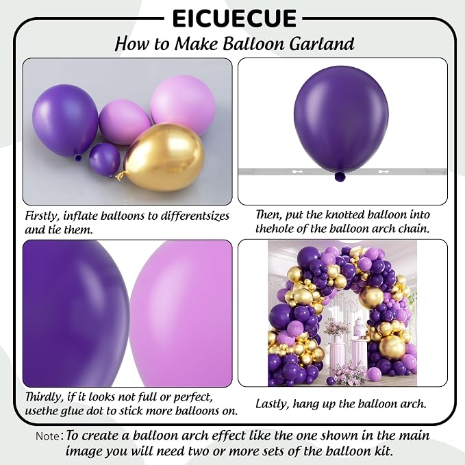 Purple and Gold Balloons Garland Arch Kit - 5 10 12 18 inch Different Size Purple Dark Purple Metallic Gold Balloons for Birthday Baby Shower Anniversary Adults Prom Luxury Party Decorations
