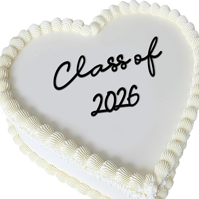 Class of 2026 Cake Topper, Graduation Cake Topper 2026 for Her, Cute Aesthetic Grad Cake Decoration for Girls, Black Acrylic Flat Cake Topper Party Photoshoot (class of 2026)