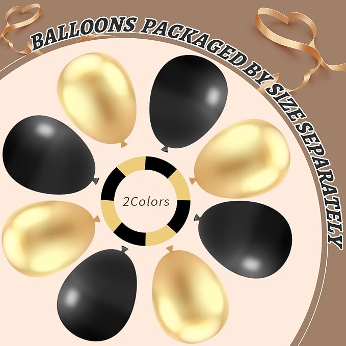 412Pcs Black and Gold Balloons Garland Arch Kit,18 12 10 5 Inch Different Size Black and Metallic Gold Balloons for Graduation Birthday Wedding Party Decorations