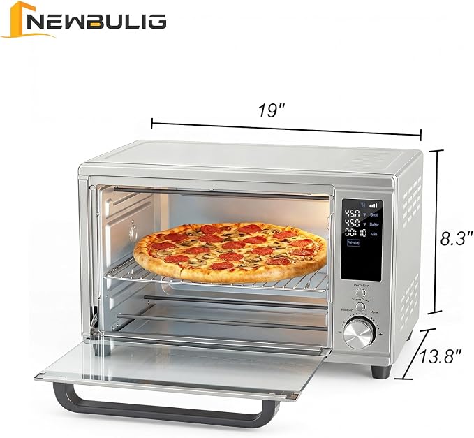 NEWBULIG 30QT Air Fryer Toaster Oven, 13-in-1 Multi-Function Smart Airfryer, Large Countertop Air Fryer Oven, 0-450°F Heating Control, 120 Min Timer, Chrome Fry Basket, Interior Light